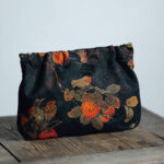 Buddha Stones Yellow Green Flower Black Persimmon Metal Chain Crossbody Bag Shoulder Bag Handbag Crossbody Bag BS Black Persimmon 16*22*4cm