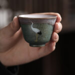 Buddha Stones Auspicious Crane Ceramic Teacup Kung Fu Tea Cup Bowl Cup BS 12