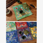 Buddha Stones Crane Phoenix Dragon Kirin Embroidered Cup Mat Pad Tea Cup Coaster Square Kung Fu Tea Mat Tea Mat BS 38