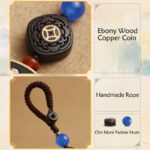 Buddha Stones PiXiu Copper Coin Ebony Wood Luck Attract Wealth Key Chain Decoration Key Chain BS 12