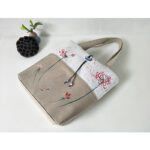 Buddha Stones Pear Flower Plum Peach Blossom Bamboo Embroidery Canvas Large Capacity Shoulder Bag Tote Bag Bag BS 46