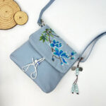 Buddha Stones Embroidered Camellia Epiphyllum Gardenia Sakura Flowers Crossbody Bag Shoulder Bag Cellphone Bag Crossbody Bag BS Blue Magnolia 20*18*6cm