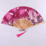 Buddha Stones Butterfly Flowers Handheld Silk Bamboo Folding Fan