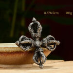 Buddha Stones Tibetan Handmade 5 Prong Double Dorje Copper Iron Thunderbolt Strength Vajra Double Dorje BS Iron Dorje/Vajra