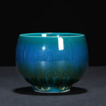 Buddha Stones Chinese Jianzhan Glaze Kiln Change Ceramic Teacup Tenmoku Kung Fu Tea Cup Jian Zhan Tea Cup BS Green 8cm*6.2cm*160ml