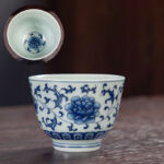 Buddha Stones Blue Landscape Mountains Lotus Cute Cat Pavilions Magnolia Reed Egrets Ceramic Teacup Small Kung Fu Tea Cup Cup BS Blue Lotus Flower 6cm*4.5cm*50ml