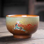 Buddha Stones Colorful Deer Pipa Snow Plum Blossoms Mountains Rivers Bird Ceramic Teacup Kung Fu Tea Cup Bowl Cup BS 7cm*4.5cm*100ml Colorful Deer