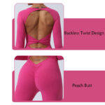 Buddha Stones Women Long Sleeve Backless Jumpsuit Sports Fitness Yoga Bodysuit Bodysuit BS 8