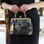 Buddha Stones Vintage Flower Butterfly Crane Sea Waves Metal Chain Crossbody Bag Shoulder Bag Handbag Handbags BS 7