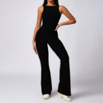 Buddha Stones Women Casual Sleeveless Jumpsuit Flare Pants Sports Fitness Yoga Bodysuit Bodysuit BS Black XL(Bust 78cm/Waist 66cm/Hips 94cm)