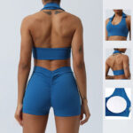 Buddha Stones 2Pcs Workout Sleeveless Backless Top Shorts Flared Pants Sports Fitness Yoga Outfit Set 2-Piece Outfit BS 3