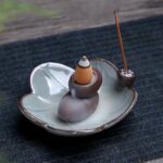 Buddha Stones Lotus Plum Blossom Square Ceramic Spiritual Backflow Incense Burner Incense Burner BS 12