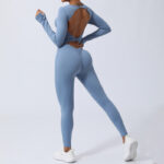 Buddha Stones Women Long Sleeve Backless Jumpsuit Sports Fitness Yoga Bodysuit Bodysuit BS 15