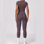 Buddha Stones Women Short Sleeve T-Shirt Top High Waist Leggings Pants For Sports Yoga 2-Piece Outfit BS 130
