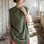 Buddha Stones Handmade Tie Dye Ramie Linen Frog-Button Sleeveless Vest 23