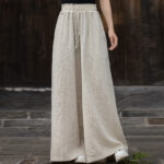 Buddha Stones Handmade Tie Dye Ramie Linen Frog-Button Midi Dress Wide Leg Pants With Pockets Midi Dress&Wide Leg Pants BS 34