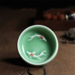 Buddha Stones Colorful Koi Fish Ceramic Teacup Kung Fu Tea Cup Bowl Cup BS Green Koi Fish 6.8cm*3.4cm*55ml