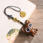 Buddha Stones Green Sandalwood Lucky Cat Koi Fish Cure Key Chain Phone Hanging Decoration Key Chain BS 3