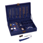Buddha Stones Simple Design Jewelry Box Organizer Single Layer Flannel Jewelry Storage Box With Lock - Navy Blue28cm*19cm*6.5cm - image 22