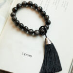 Buddha Stones Natural Silver Sheen Obsidian Black Obsidian Lion Wrist Mala Protection Tassels Pocket Mala Car Decoration Wrist Mala&Decorations BS 4