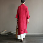 Buddha Stones Flower Jacquard Midi Dress Long Sleeve Cotton Linen Dress Wide Leg Pants With Pockets 19