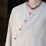 Buddha Stones Solid Color Ramie Linen Loose Blouse Long Sleeve Shirt Chinese Hanfu Top Long Sleeve Shirt BS 8