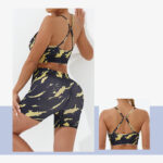 Buddha Stones 2Pcs Camo Print Backless Criss-Cross Strap Top Bra Shorts Leggings Pants Fitness Yoga Outfit Set 2-Piece Outfit BS 2