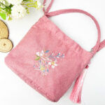 Buddha Stones Embroidery Wisteria Plum Lotus Cherry Blossom Cotton Linen Canvas Tote Crossbody Bag Shoulder Bag Handbag Crossbody Bag BS 26