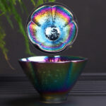 Buddha Stones Rainbow Color Jianzhan Ceramic Teacup Kung Fu Tea Cup Bowl Jian Zhan Tea Cup BS Colorful Pentagon Cup 8.8cm*5cm*80ml