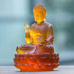 Buddha Stones Handmade Sakyamuni Buddha Liuli Crystal Art Piece Compassion Statue Home Office Offering Decoration Decorations BS 2