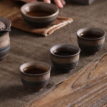 Buddha Stones Simple Brown Striped Texture Ceramic Teacup Kung Fu Tea Cup Bowl Cup BS 6
