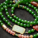 Buddha Stones 108 Mala Beads Cyan Jade Red Agate Laughing Buddha Luck Bracelet Mala Bracelet BS 12