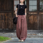 Buddha Stones Ramie Cotton Linen Pants Tie-dye Design Trousers Loose Zen Yoga Women's Pants with Pockets Pants BS 21