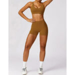 Buddha Stones Gym Sports Yoga Backless Bra Crop Tank Top Breathable Shorts 2-Piece Outfit BS 51