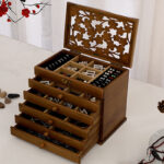 Buddha Stones Vintage Plum Blossom Carved Wooden Jewelry Box Six-Layer Jewelry Storage Box Jewelry Box BS 21