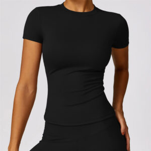 Buddha Stones Women Short Sleeve T-Shirt Top High Waist Leggings Pants For Sports Yoga 2-Piece Outfit BS Black Top US8/10/XL