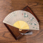 Buddha Stones Jasmine Lotus Begonia Flowers Handheld Silk Bamboo Folding Fan