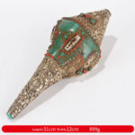 Buddha Stones Tibetan Handmade Shankha Om Mani Padme Hum Buddha Avalokitesvara Turquoise Conch Shell Positive Decoration Decorations BS Double Dorje 31*12cm
