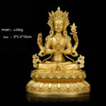 Buddha Stones Shakyamuni Amitabha Medicine Buddha Figurine Serenity Copper Statue Home Decoration Decorations BS 10 cm Four-armed Avalokitesvara