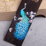 Buddha Stones Blue Peacock Ebony Wood Bookmarks With Gift Box Bookmarks BS 4