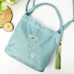 Buddha Stones Embroidery Wisteria Plum Lotus Cherry Blossom Cotton Linen Canvas Tote Crossbody Bag Shoulder Bag Handbag Crossbody Bag BS 30