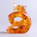 Buddha Stones Year of the Dragon Handmade Chinese Zodiac Yellow Dragon Liuli Crystal Art Piece Protection Home Office Decoration Decorations BS 5