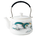 Buddha Stones Vintage Dragon Mountain Fisherman Landscape White Porcelain Ceramic Kung Fu Teapot Teapot BS 14