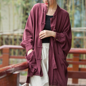 Buddha Stones Frog-Button Long Sleeve Zen Meditation Open Front Jacket With Pockets 1