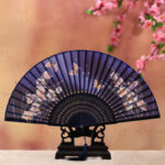 Buddha Stones Cherry Blossom Lily Butterfly Bamboo Handheld Bamboo Folding Fan 21cm Folding Fan BS Blue Large Butterfly 21cm