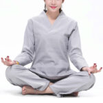 Buddha Stones Zen Practice Yoga Meditation Prayer V-neck Design Uniform Cotton Linen Clothing Women's Set Clothes BS Light Gray XXL