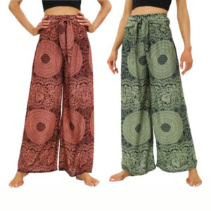 Buddha Stones Boho Lace-up Wide Leg Pants Women's Yoga Pants Women's Wide Leg Pants BS main