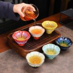 Buddha Stones 6Pcs Plum Blossom Petal Pattern Chinese Jianzhan Kiln Change Ceramic Teacup Kung Fu Tea Cup Bowl With Gift Box Jian Zhan Tea Cup BS 12