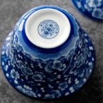 Buddha Stones Plum Blossom Blue And White Porcelain Ceramic Gaiwan Sancai Teacup Kung Fu Tea Cup And Saucer With Lid 185ml Cup BS 7