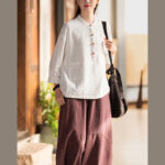 Buddha Stones Solid Color Loose Button Blouse Long Sleeve Shirt Top Long Sleeve Shirt BS 9